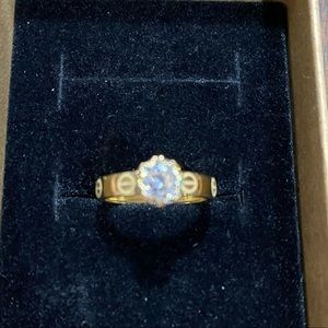 18K real Saudi gold love ring with stone